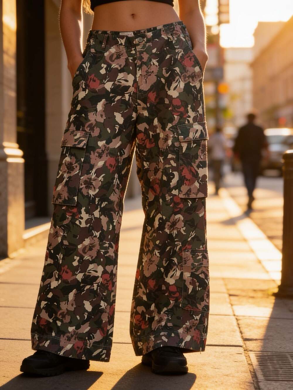 Pilcro Anthropology Cargo Wide Leg Pants in Floral Camo Size 29